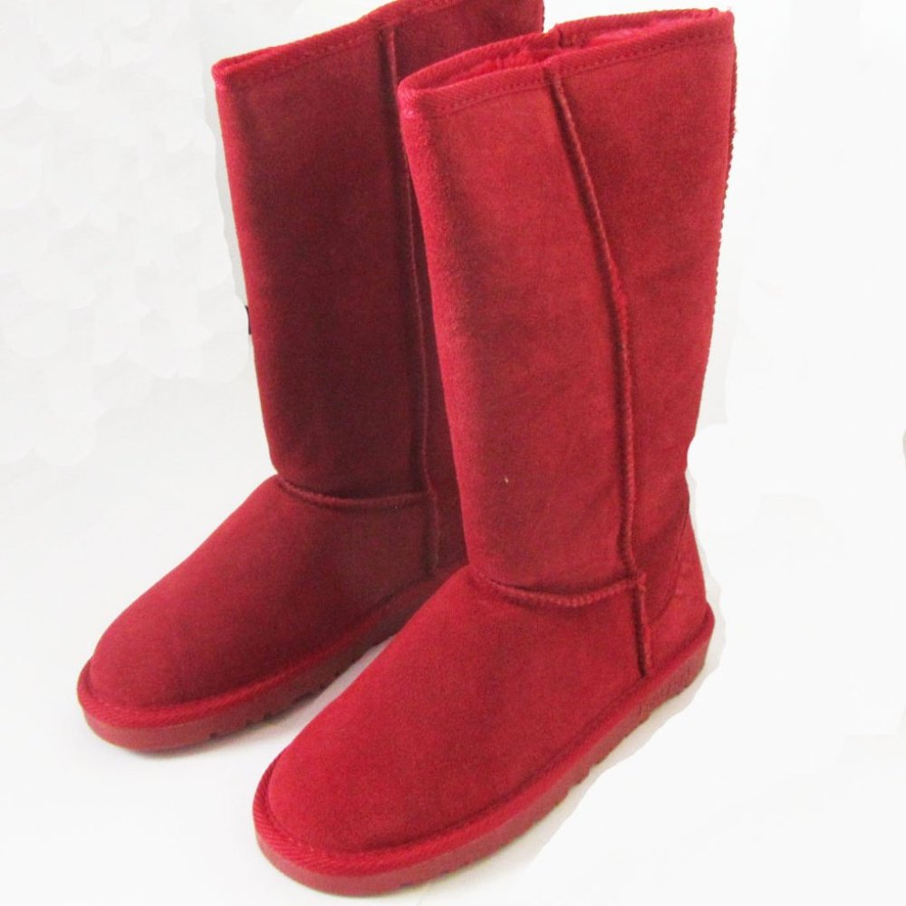 Defective Women TPR Sole Winter Medium Boots Suede Upper in Red SZ7